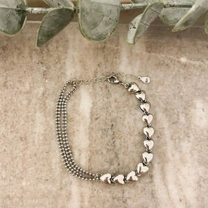 925 Sterling Silver Heart Pendant Bracelet Toggle Bracelet